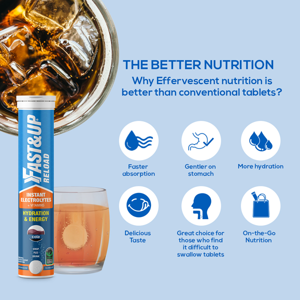 Fast&Up Reload Electrolytes Energy & Instant Hydration Sports Drink - 20 Effervescent Tablets - Cola Flavour