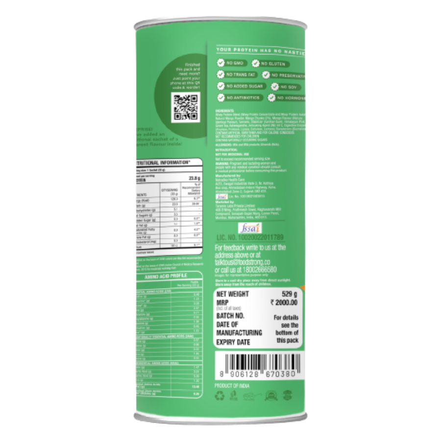 Foodstrong Whey Protein (Concentrate + Isolate) Mango, 16 Sachets, 529G