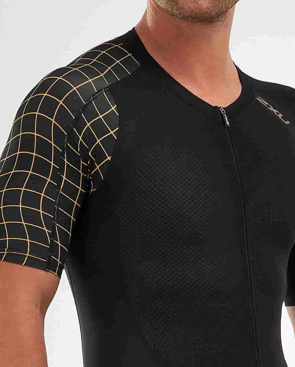 2xu Men's Comp Full Zip Sleeved Trisuit Black/Gold