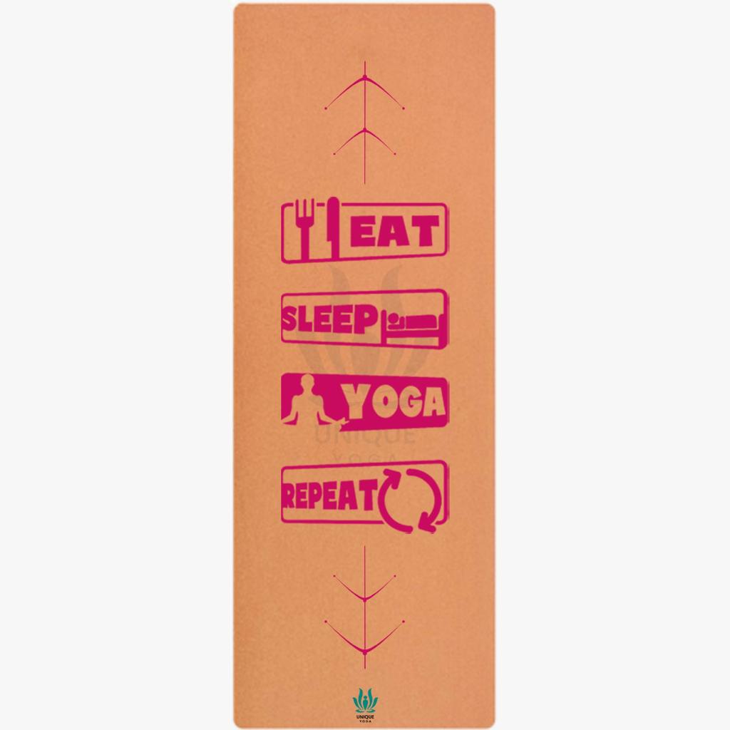 Yoga Mats-Printed Text-'Eat Sleep Yoga Repeat' - Latex Base Grip-Pink