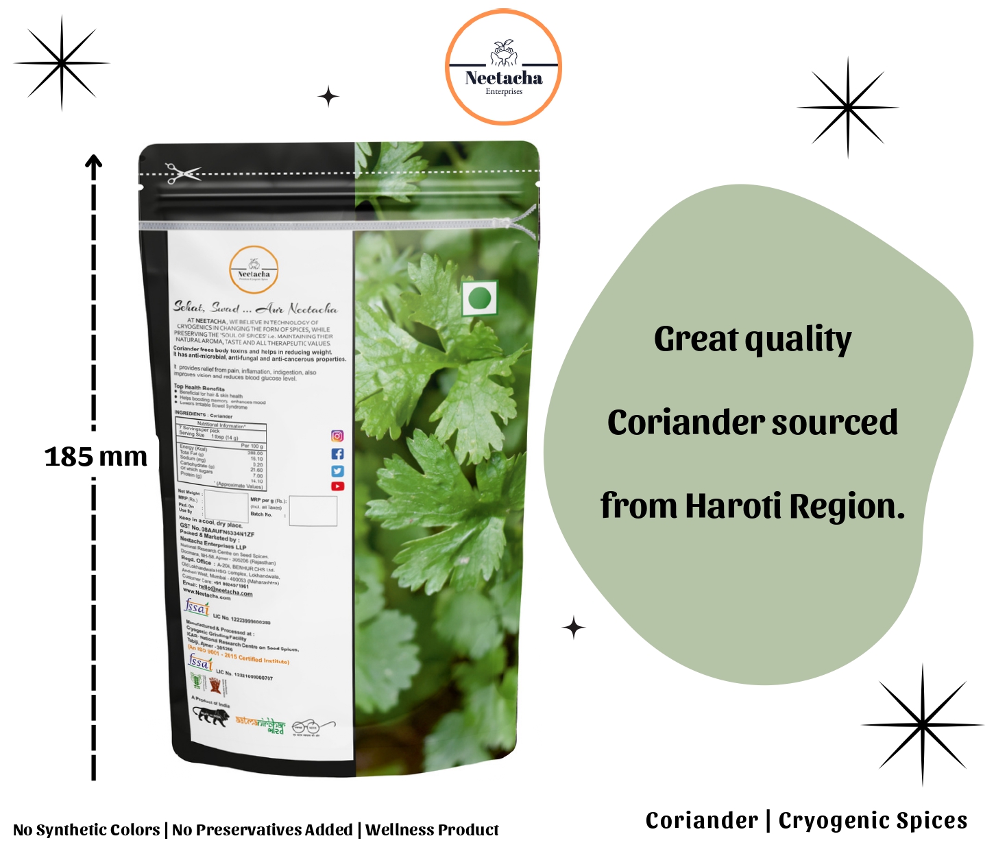 NEETACHA Premium Cryogenic Coriander (Dhaniya) Powder I 100g